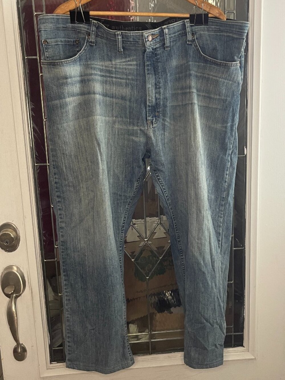 WRANGLER AUTHENTICS Jeans Mens 44x29 Blue Denim 5 Pocket Straight Leg Stretch